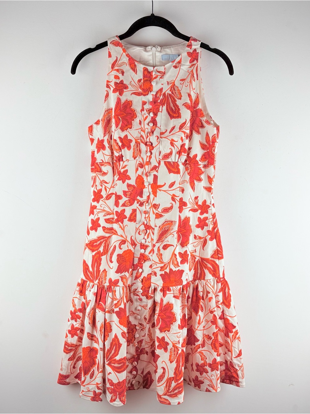 ANTONIO MELANI White Midi Dress with Red Floral Pattern